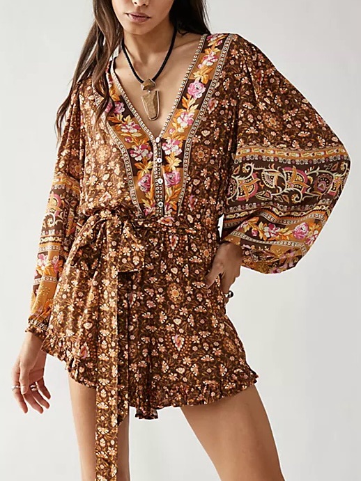 Spell Madame Peacock Romper Coffee Floral Size Small
